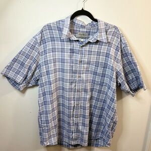 Eddie Bauer Short Sleeve Blue Plaid Button-Up Shirt Size Tall XL